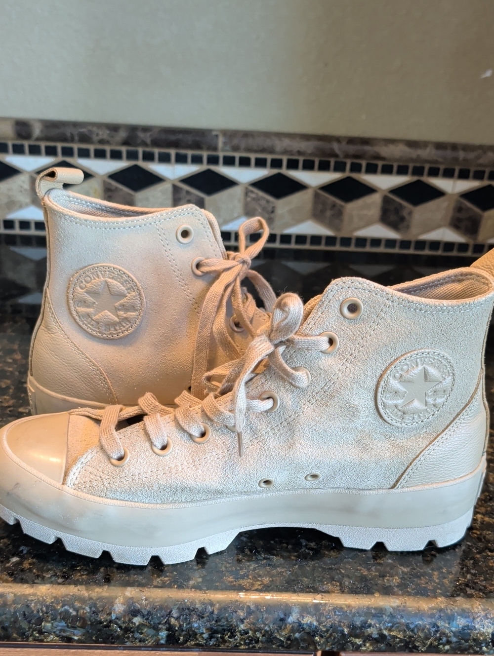 Converse Women’s Lace-Up High-Top Platform Boots in Beige